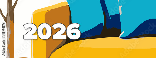 2026 Happy New Year colorful Background Design. multicolor 2026 New year Greeting Card, 2026 long Banner, two thousand twenty six Poster. abstract design with 2026 number. art design background 2026