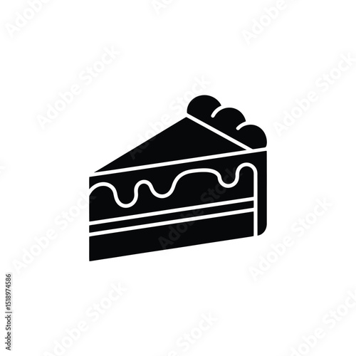 Black Silhouette of Delicious Cake Slice with Drizzled Topping, Minimalist Food Icon