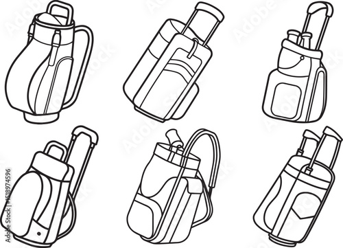 Set of Caddie bag outline vector and illustration line art