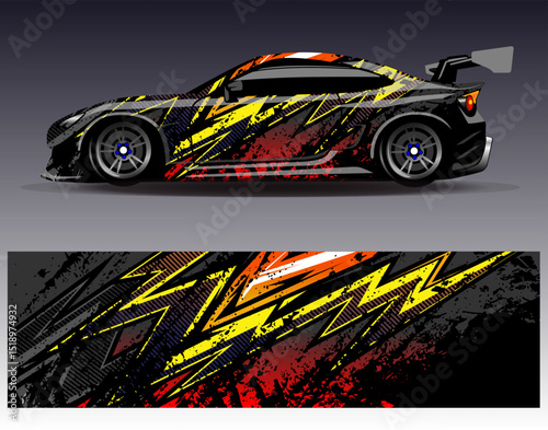 Car wrap design vector. Graphic abstract stripe racing background designs for vehicle, rally, race, adventure and car racing livery