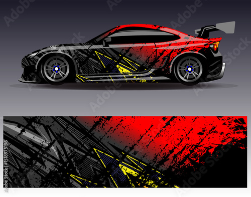 Car wrap design vector. Graphic abstract stripe racing background designs for vehicle, rally, race, adventure and car racing livery