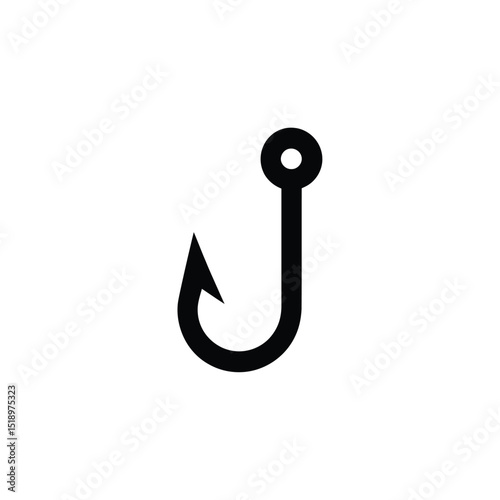 Black Simple Fishing Hook Illustration on White Background Stock