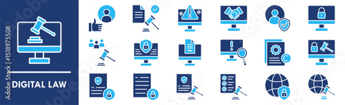 Digital Law icon collection set. Containing design digital, law, technology, business, legal
