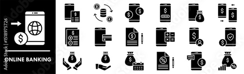 Online Banking icon collection set. Containing design business, online, finance, banking, technology