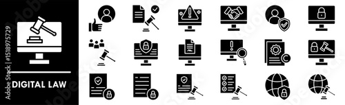 Digital Law icon collection set. Containing design digital, law, technology, business, legal