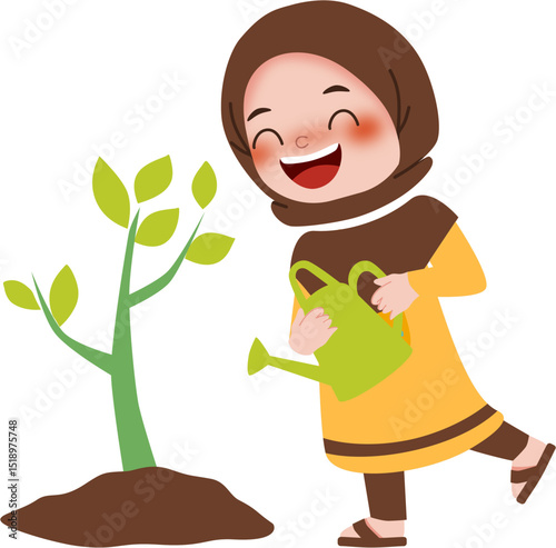  Muslim kids watering plant
