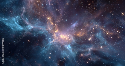 View of universe with stars and amazing colorful and deep blue dark. High quality