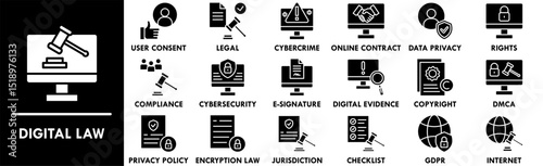 Digital Law icon collection set. Containing design digital, law, technology, business, legal