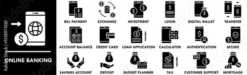 Online Banking icon collection set. Containing design business, online, finance, banking, technology