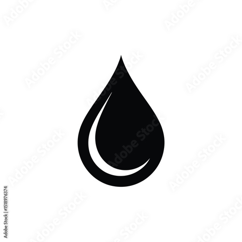 Black Tear Drop Silhouette with Interior Highlight on White Background, Isolated Simple Icon