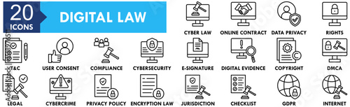 Digital Law icon collection set. Containing design digital, law, technology, business, legal
