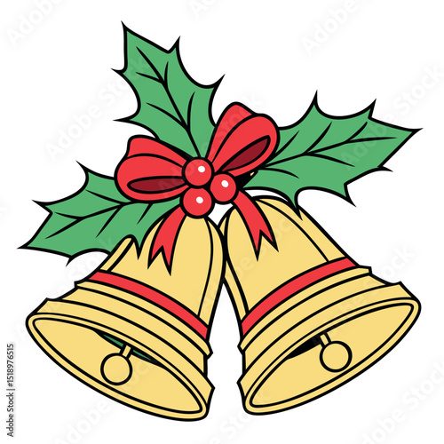 Golden Bells And Holly For Christmas Decoration
