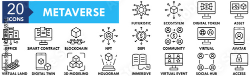 Metaverse icon collection set. Containing design technology, digital, metaverse, futuristic, future