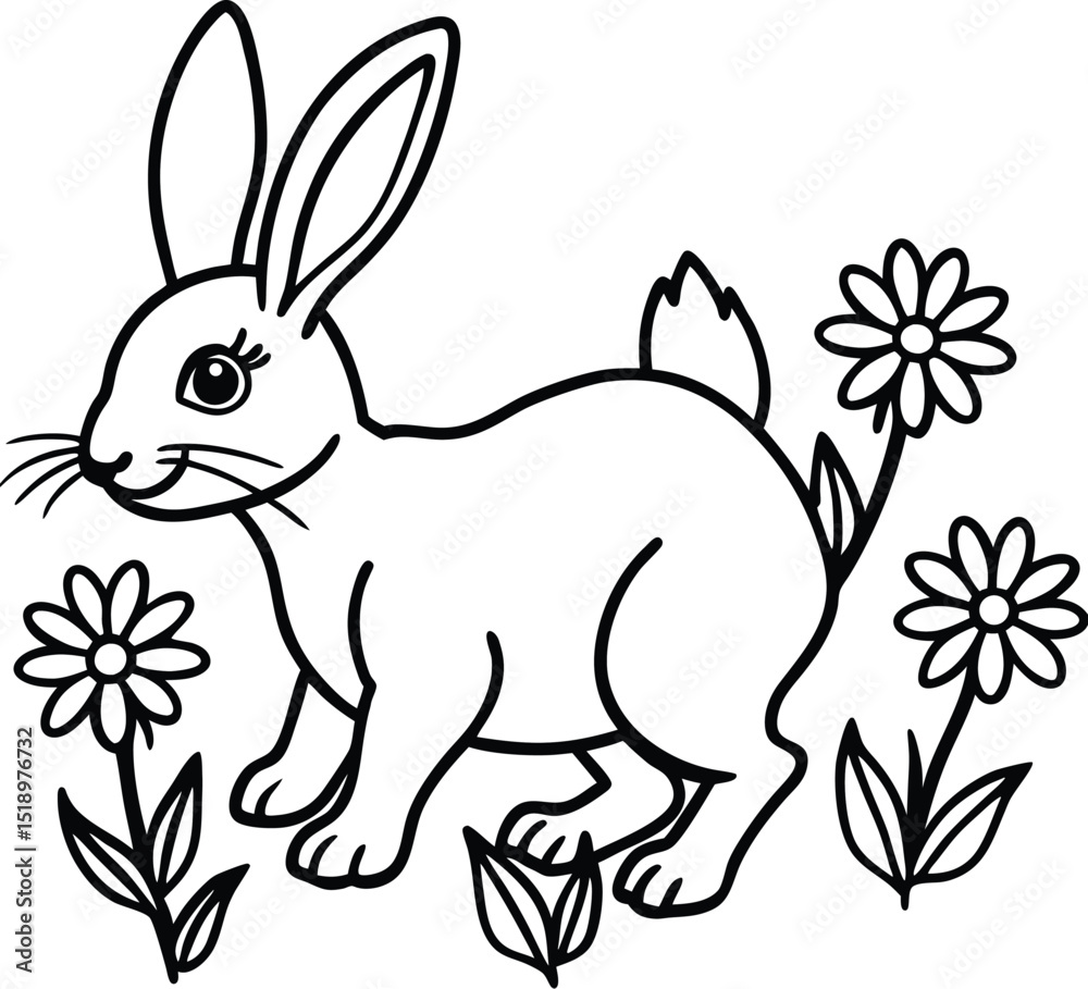 Fototapeta premium A cute bunny hopping through a meadow of wildflower 