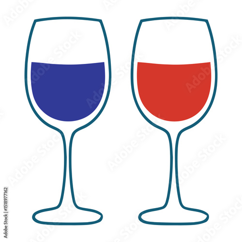 Wine Glasses with Blue and Red Liquid, Icons, vector illustration
