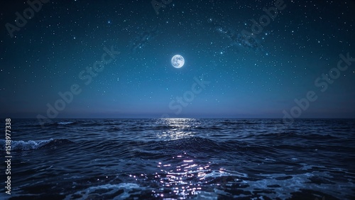 Moon above the sea in a starry night