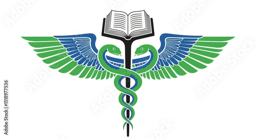 Caduceus Medical Symbol with Open Book and Wings