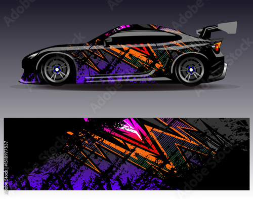 Car wrap design vector. Graphic abstract stripe racing background designs for vehicle, rally, race, adventure and car racing livery