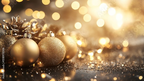Golden Christmas Ornaments with Sparkling Lights