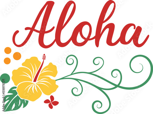 Aloha festival hand lettering with hibiscus flower vector illustration design