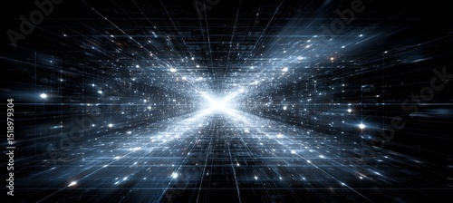 Cyberspace digital virtual five dimension space tunnel. Matrix teleport portal. Generative AI technology.	
