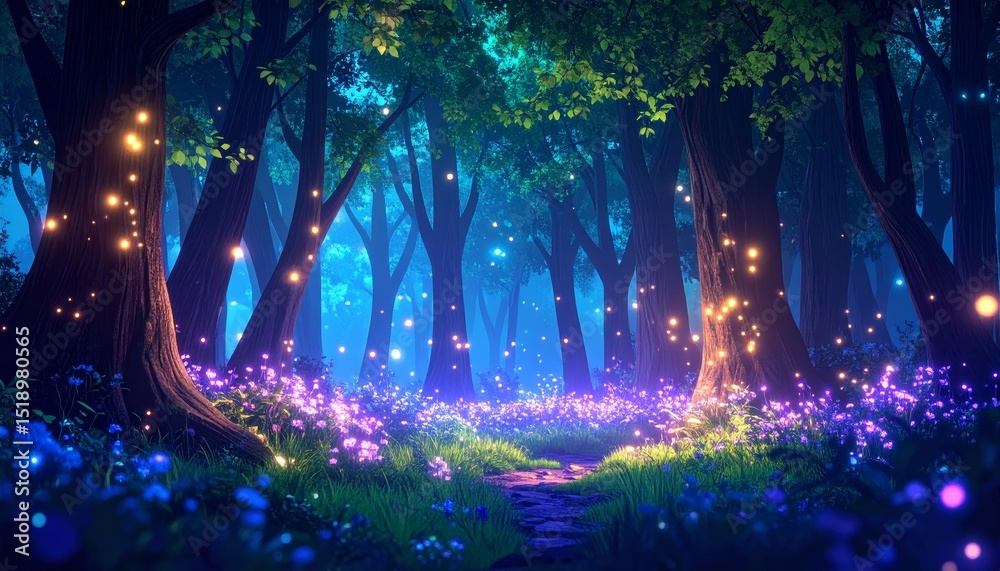 Fototapeta premium Animation of ethereal mystical forest scene with digital glow effects