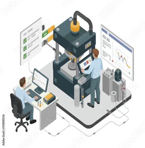 Laboratory researchers conducting experiment and analyzing data with advanced technology machines
