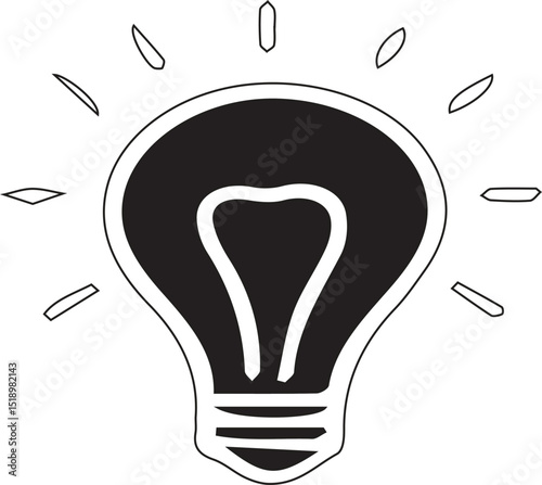 A simple black and white drawing of a light bulb idea