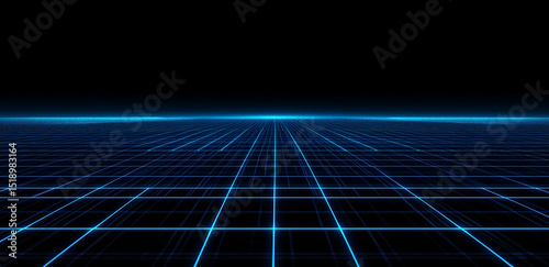 This picture shows a grid made of blue lines, as if an infinite extension in a futuristic technological space, full of modern and technological feel.