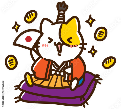 
お金持ちのお殿様なかわいいねこのキャラクターのコミカルなイラスト