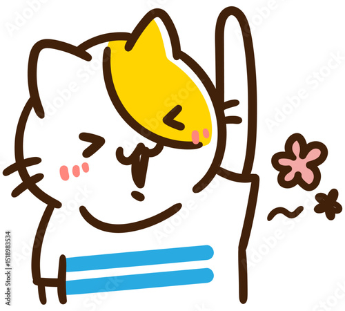脇汗が解消されてハッピーな気持ちのかわいいねこのキャラクターのデフォルメイラスト