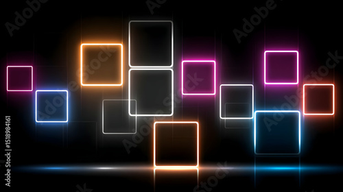 transparent layers with neon edge glow and deep shadow forms scattered throughout