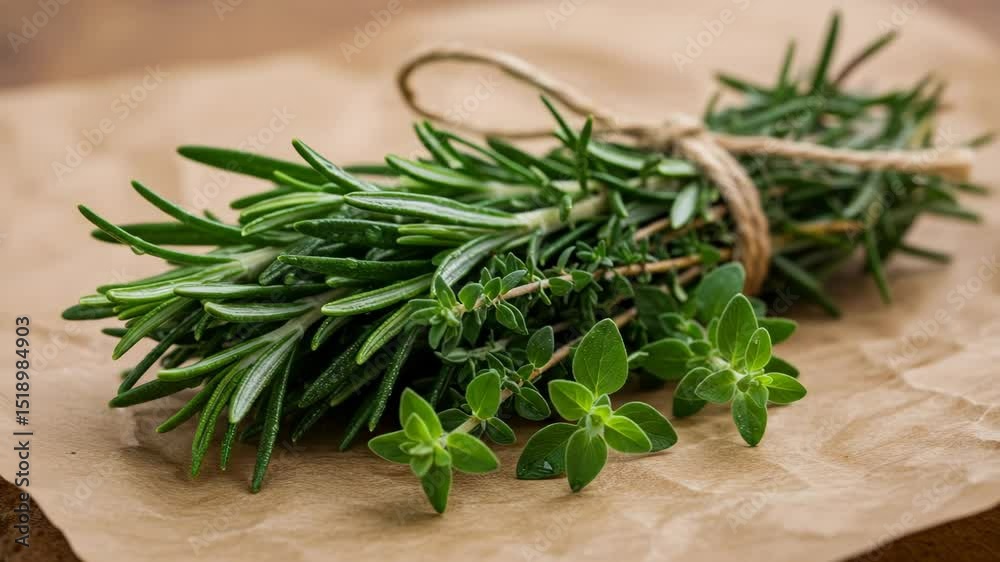 Fresh herbs bundle closeup