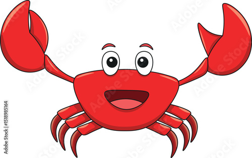 Cute crab cartoon. Flat vector illustration. Wild life animals. Cute animal on white background