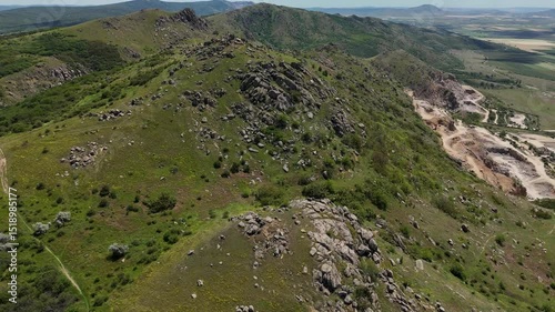 Aerial view of the Macin mountains in Dobrogea region, southeastern Romania.