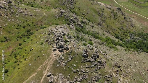 Aerial view of the Macin mountains in Dobrogea region, southeastern Romania.