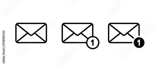 Message notification outline icon set. Email, envelope mail sign symbol