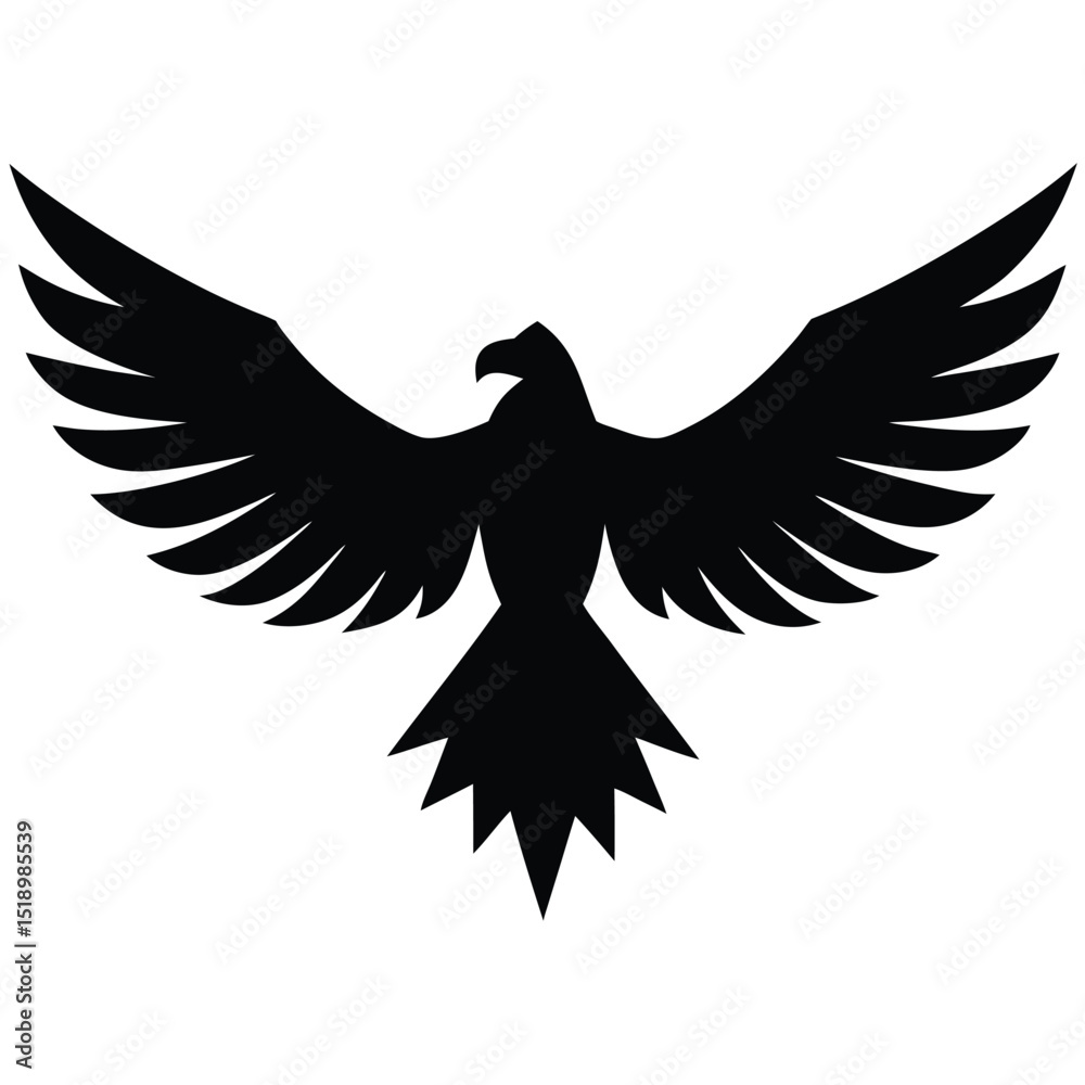 Fototapeta premium Black Eagle Silhouette with Spread Wings Minimalist Icon Design on White