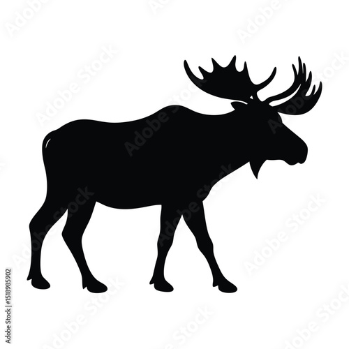 Black Silhouette of a Majestic Moose with Large Antlers on White Background
