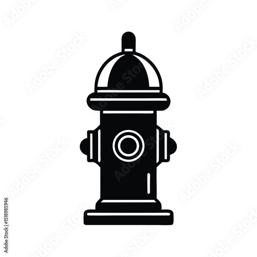 Black Silhouette of a Traditional Fire Hydrant with Visible Outlets and Cap