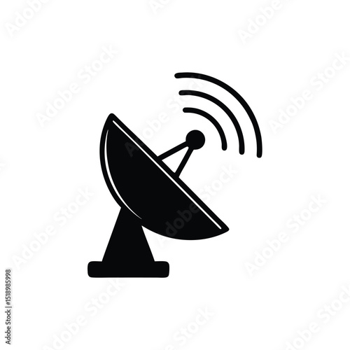 Black Silhouette of Satellite Dish Antenna with Sending Signals on a White Background