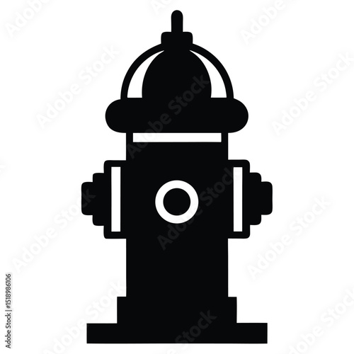Bold Black Fire Hydrant Silhouette on White Emergency Services, Safety Icon Illustration