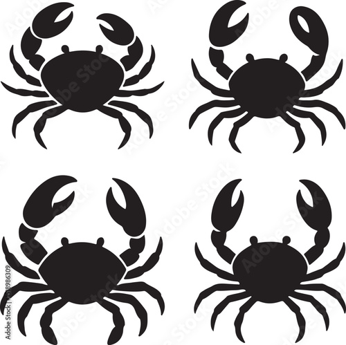 crab icon, symbol set silhouette design vector art illustration