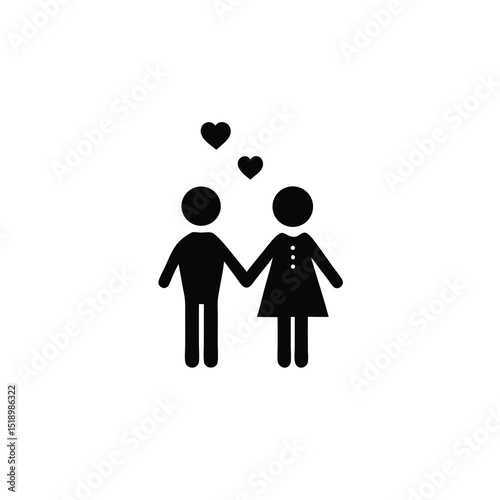 Couple Holding Hands with Heart Shapes Above Them, Romantic Relationship Icon Illustration