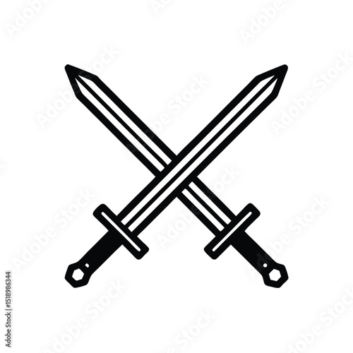Crossed Swords Black and White Graphic, Medieval Weapons, Symbol of Conflict and Strength