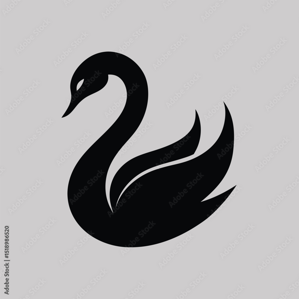 Fototapeta premium Elegant Black Swan on Gray Background Minimalist Design Aesthetic Displayed