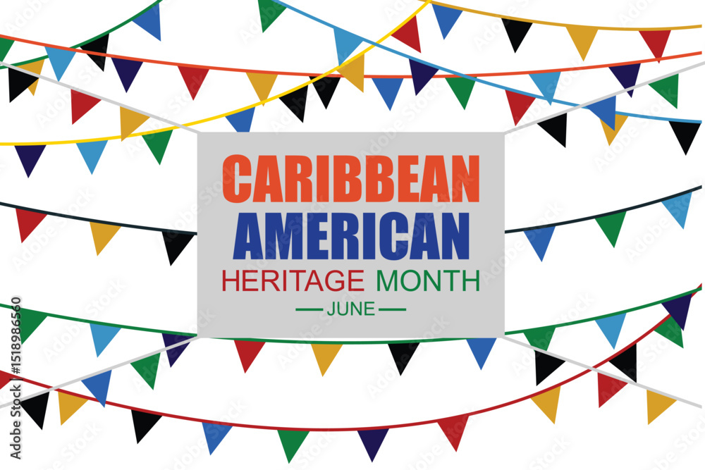 Obraz premium Caribbean American Heritage Month with small triangle flag background, banner, poster and template design. Vector illustration.