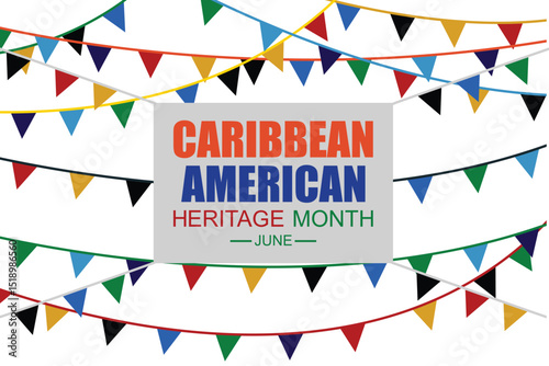 Caribbean American Heritage Month with small triangle flag background, banner, poster and template design. Vector illustration.