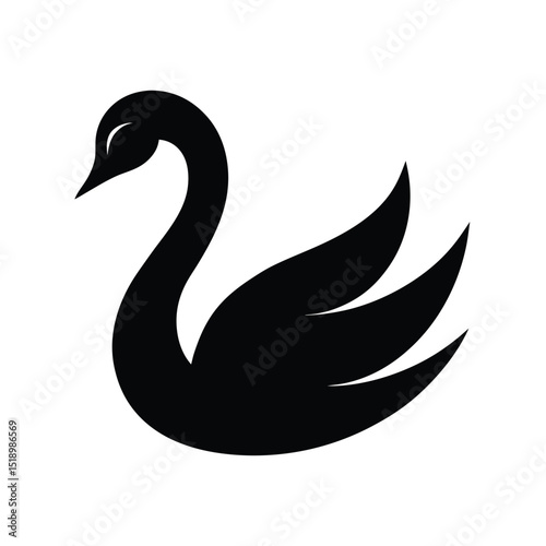 Elegant Black Swan Silhouette on White Background, Minimalist Logo Design Illustration