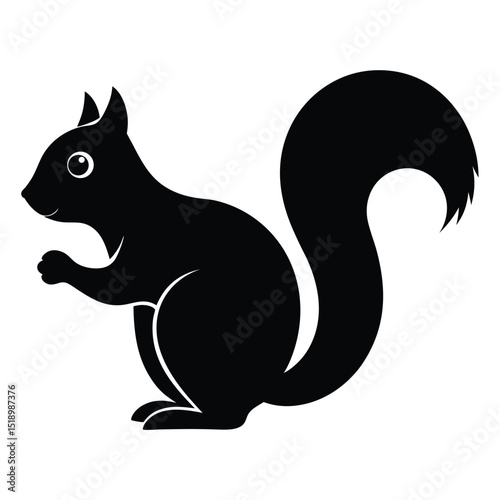 Silhouette of a Squirrel Standing on Hind Legs with Big Bushy Tail